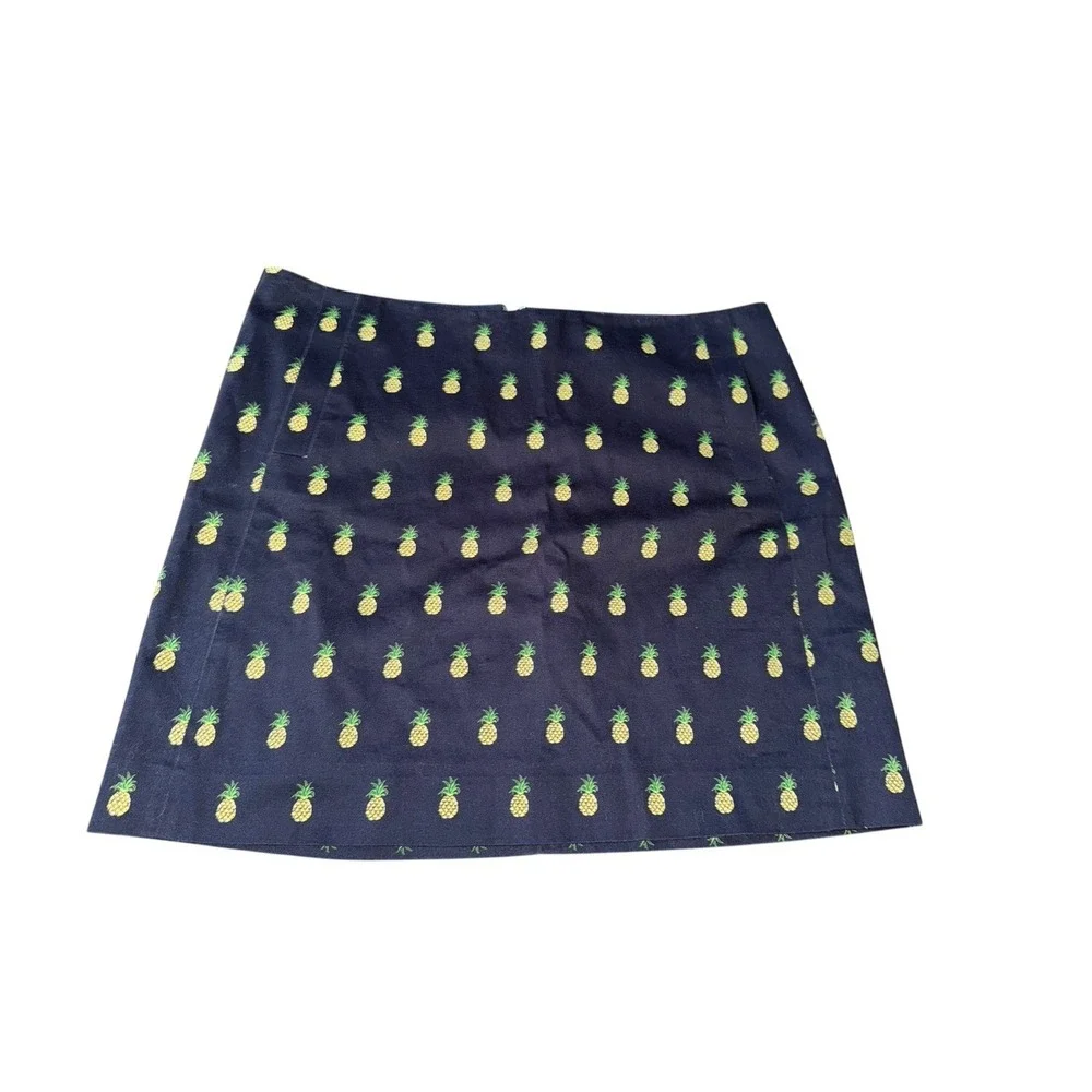 J.Crew Pineapple Print Skirt Size 6 Navy Blue‎ Cotton Stretch Preppy Tropical